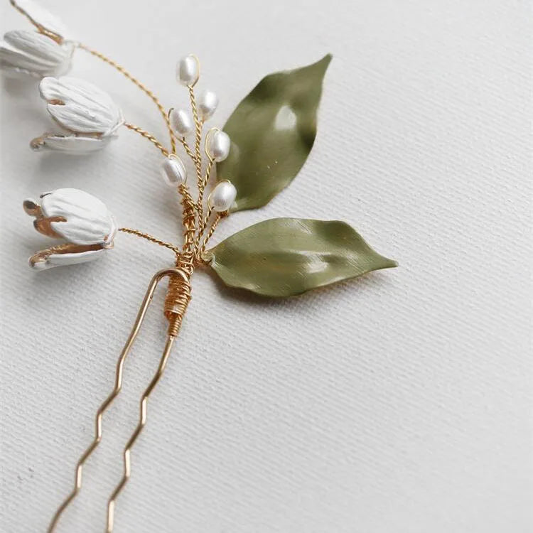 Bridal Accessories Flower Leaf Hair Pin Clip Pearl Gold Color Hairpin For Bride Bridesmaids Headpiece Headdress Wedding Jewelry
