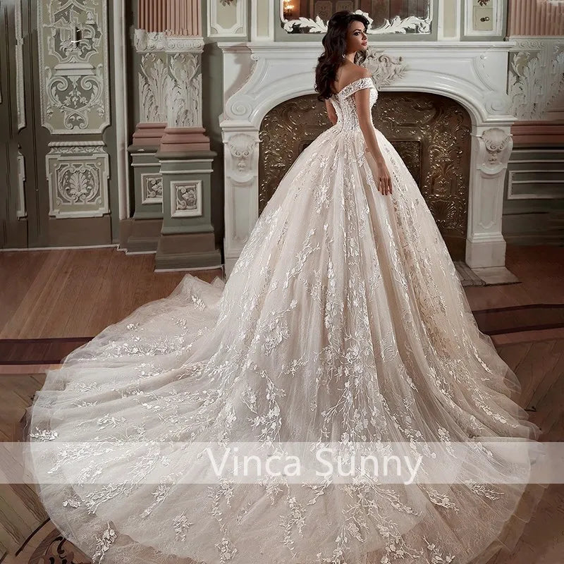 Customized  Luxury Ball Gown Wedding Dress Sweetheart Off ShoulderAppliques Lace Up Back Princess Bridal Gown Vestido De Noiva
