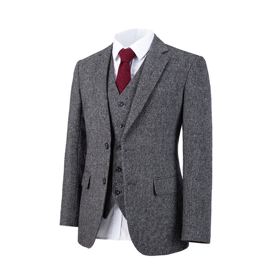 Vintage Gri Yün Tweed Business Erkekler Man için Düğün Takım Takımları Damat Damat Giyim Blazer İnce Fit Özel Yapımı Smokin