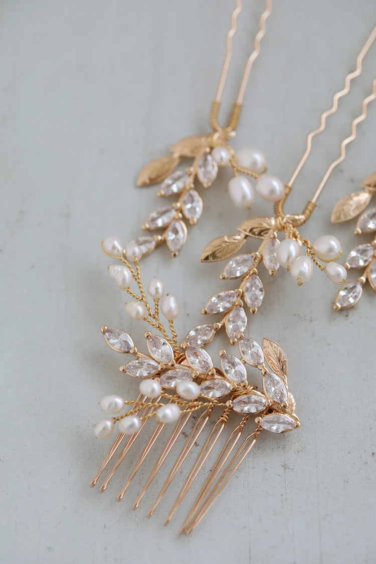 Bridal Jewelry Leaf Hair Comb Pin Clip Pearl Zirconia Head Pieces For Brides Bridesmaids Hairpins Headdress Wedding Accessories