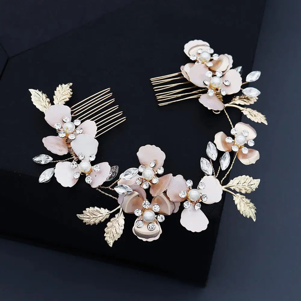 Pearl Crystal Hair Combs Pins Flower Leaf Headpieces Headbands For Brides Women Hairband Bridal Jewelry Wedding Accessories