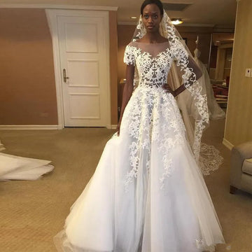 Vintage African Lace Wedding Dresses vestido de noiva Black Girls Women A Line Sheer Wedding Gowns Custom Made Bride Dress