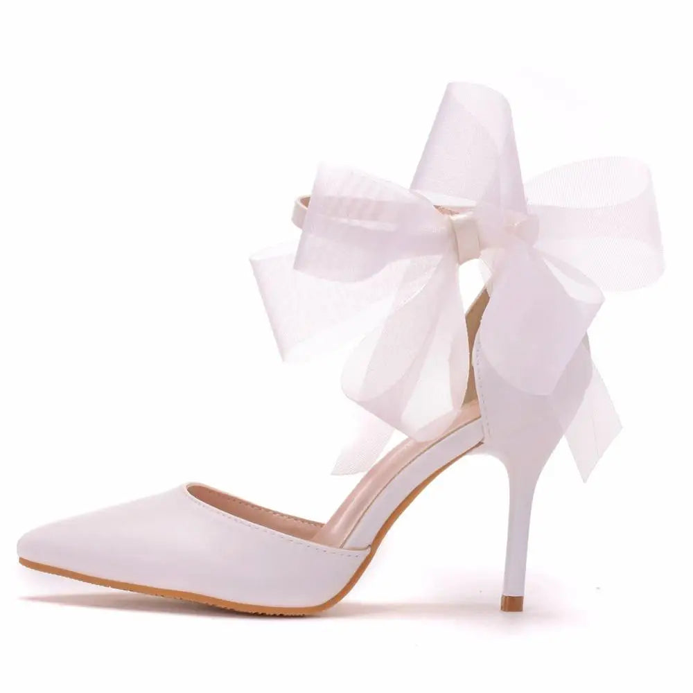 Satin stiletto elegant ankle strap bow-knot white wedding sandals women sexy high heels party shoes – Pollyanna Events