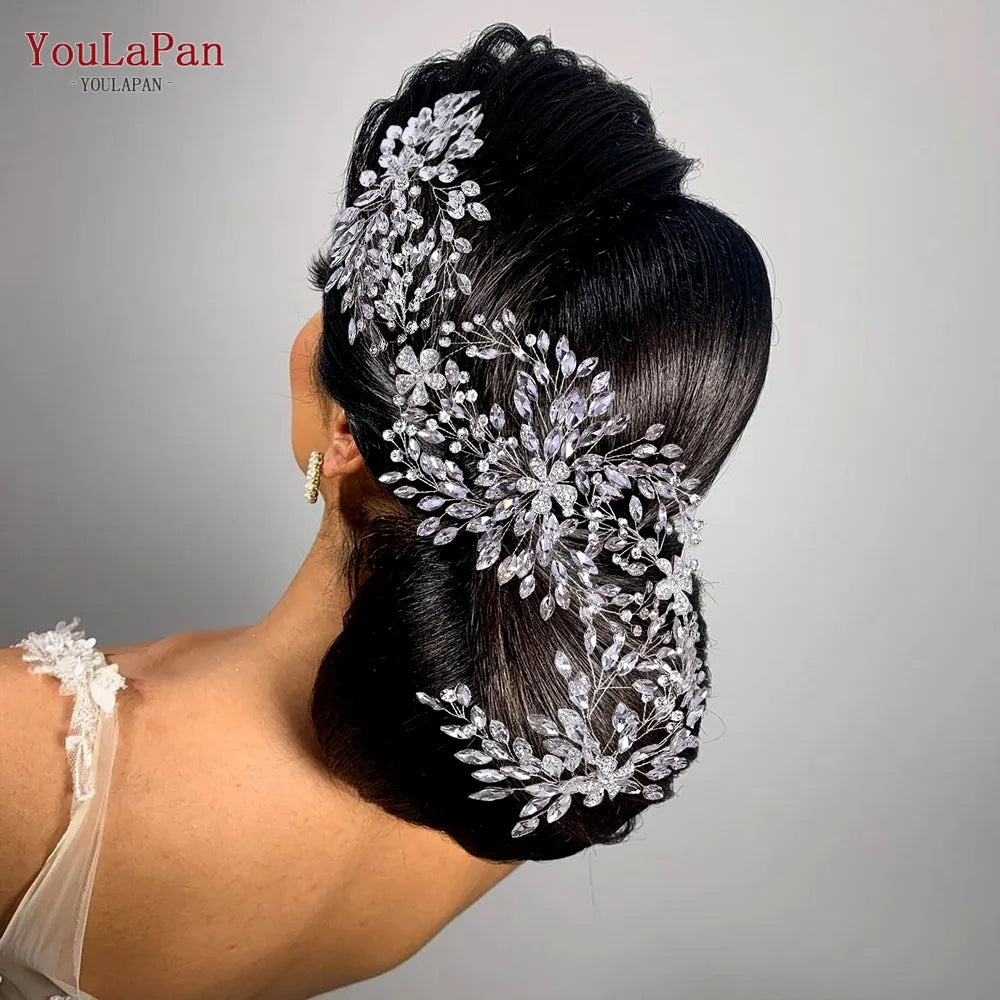YouLapan HP390 Cattedrale Tiara Tiara lussuosa Rinestone in lega Accessori per capelli da sposa in lega di fiori in lega fatti a mano