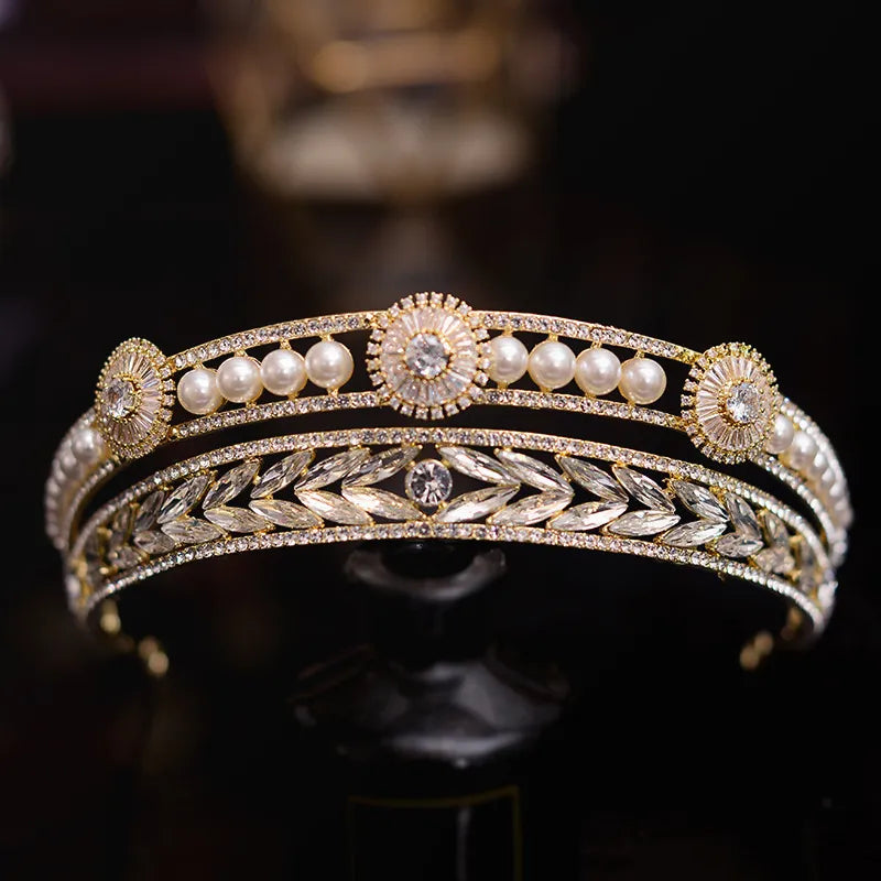 Barokke luxe goudkleur kristal parels bruids tiaras kronen strass pageant diadeem bruid hoofdband bruiloft haaraccessoires