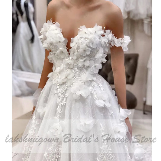 Luxury Floral A Line Wedding Dress 2020 Vestidos de Boda Sweetheart Sexy Bridal Dresses Princess Wedding Gowns Off the Shoulder