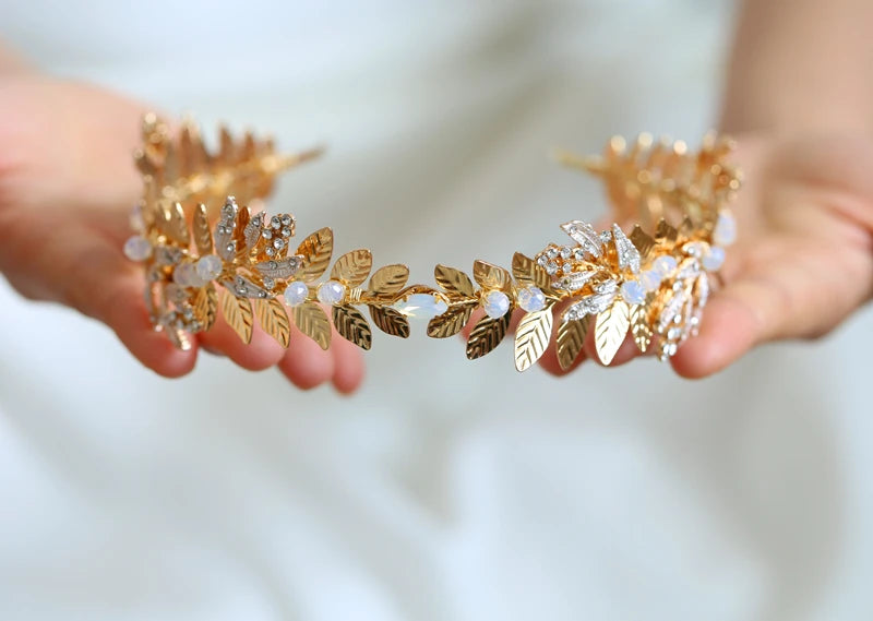 Wedding Hair Accessories Baroque Vintage Headbands Hairbands Leaf Opal Crystal Headpieces Headwear Brides Crowns Bridal Jewelry