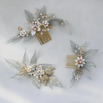 Flower Leaf Headband Headpieces Crystal Pearl Hair Comb Pins Bridesmaids Bride Hairband Crown Wedding Accessories Bridal Jewelry