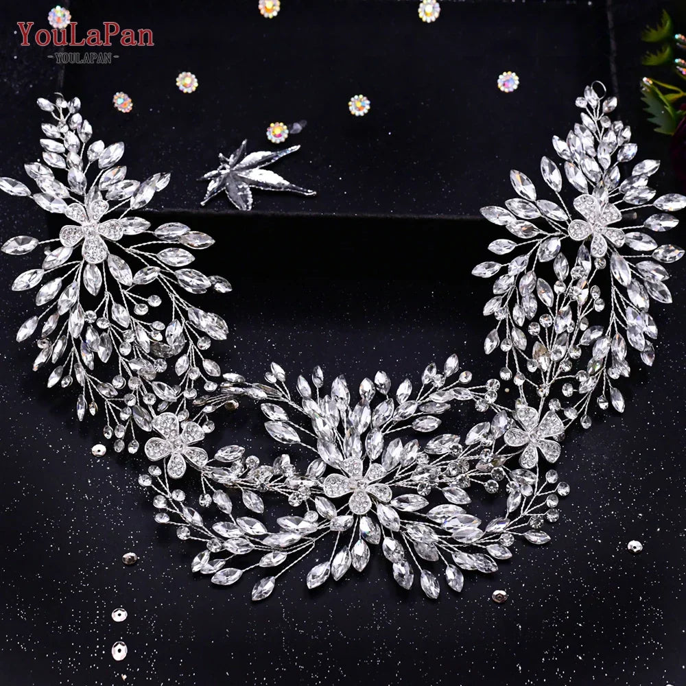 YouLaPan HP390 Cathedral Wedding Tiara Luxurious Rhinestone Headband Alloy Flower Headpiece Handmade Bridal Hair Accessories