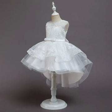 Vestido nuevo para chicas de encaje de la boda vestimenta bordado cola de princesa princesa evento de interpretación de piano