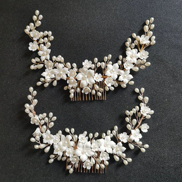 Handgemaakte Crystal Rhinestone Pearls keramische bloem bruids haar kam bruiloft haaraccessoires bruidsmeisjes vrouwen sieraden