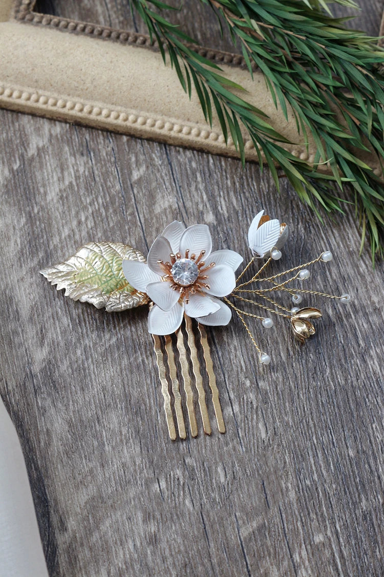 Wedding Accessories Vintage Hairpins Flower Leaf Head Pieces Headdress Crystal Hair Combs Pins For Brides Women Bridal  Jewelry
