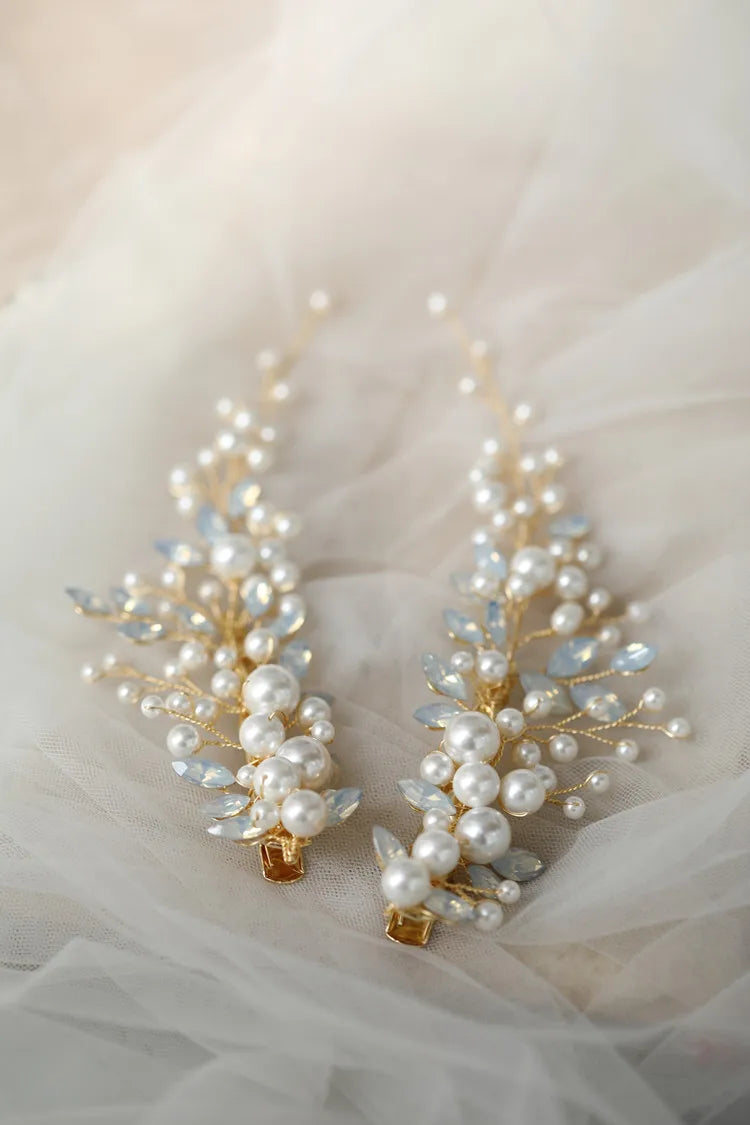 Bridal Jewelry Crystal Rhinestones Opal Hair Clips Pins Pearls Hairpins Brides Bridesmaids Head Pieces Women Wedding Accessories