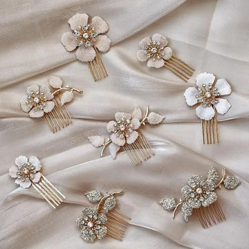 Gold Color Flower Hair Clip Comb Crystal Rhinestones Head Piece Hairpin For Brides Women Bridal Jewelry Wedding Accessories