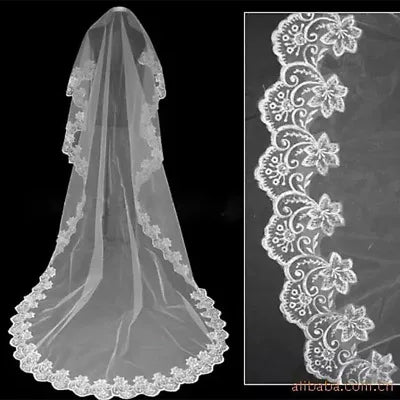 Romantic Long Wedding Veil 3 M One Layer Lace Tulle Bridal Veils Woman Party accessories