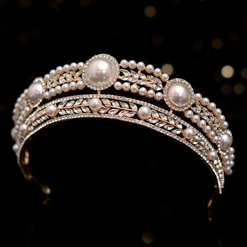 Tiaras de couleur de couleur or de luxe Perles de mariée Pageant Diadem 2021 Bandeaux de banque d'accès aux cheveux de mariage