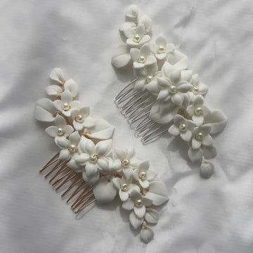 Ceramic Floral Leaf Wedding Hair Comb Handmade Piece Gold Silver Color Bridal Accessories Women Hair Ornament