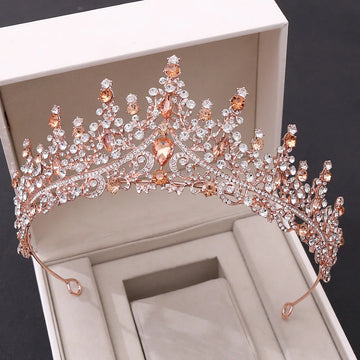 Barok Retro Gül Altın Renk Kristal Gelin Tiaras Crown Rhinestone Pageant Balo Diadem Gelin Kafa Bandı Düğün Saç Aksesuarları