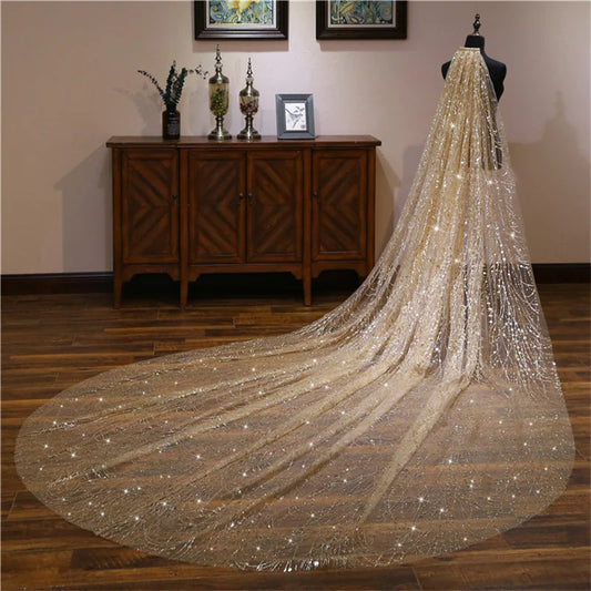 Nieuwe mode luxe bruiloftssluiers voor bruiden bling gold 3 meter pailletten kristal grote bruids sluiers bruiloft accessoires