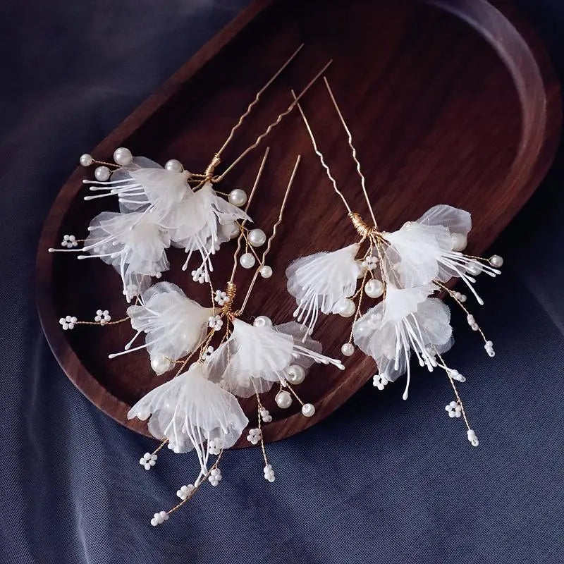 Flower Floral Headbands Hairbands Bridesmaids Pearl Headpieces Headdress Hair Pins Clip Bride Bridal Jewelry Wedding Accessories