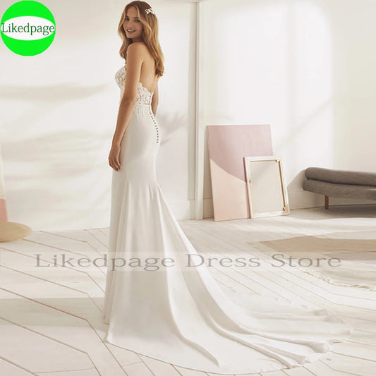 Robe de mariée de sirène 2021boho Vestidos de Novia Sweetheart Lace Appliques en mousseline de soie