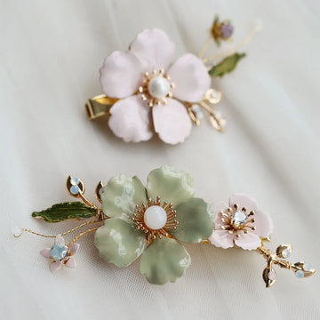 Bridal Jewelry Pink Flower Hairpins Crystal Hair Clips Pins Headpieces For Brides Women Girl Headdress Wedding Accessories