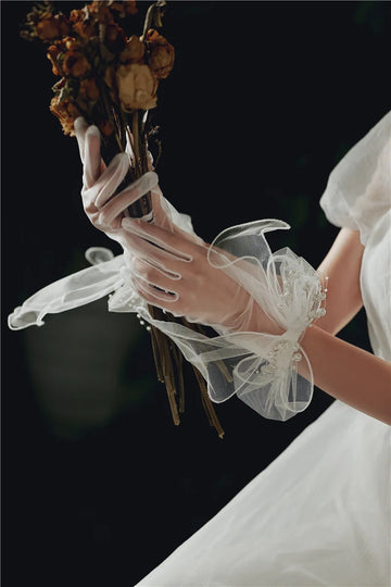 White Short Pearls Bridal Gloves Wristband Wedding Glove For Women Girl Party Evening Dress Jewelry Bride Accessories