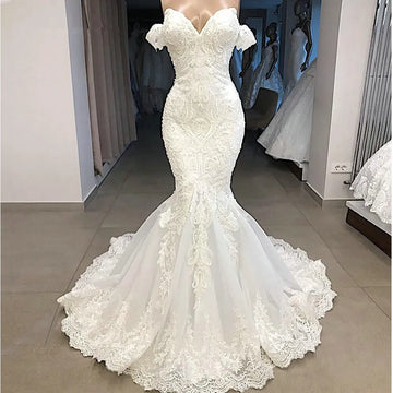 Customized Lace Mermaid Wedding Dress 2025 Sweetheart Off The Shoulder Appliques Bridal Gown Floor Length Vestidos De Novia