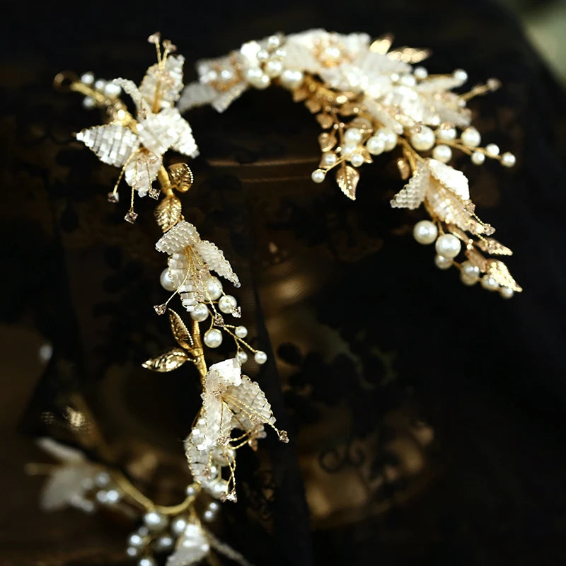 Vintage Gold Color Headpieces Headwear Crystal Pearls Headbands Hairbands Bride Hair Pin Clip Bridal Jewelry Wedding Accessories