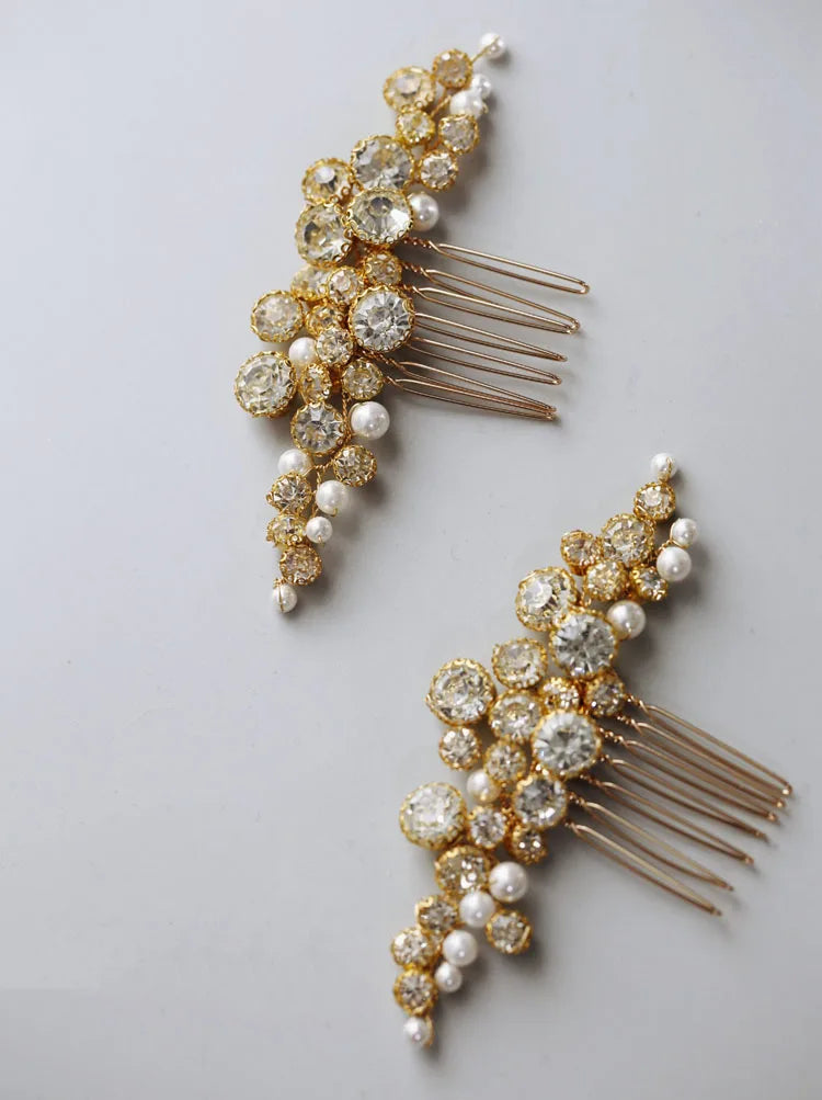 Rhinestones Crystal Pearls Head Pieces Hair Combs Clips Pins For Brides Bridesmaids Hairpin Wedding Accessories Bridal Jewelry
