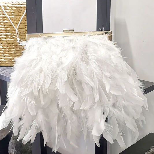 Luxy Moon Feather Feather Bolship Fomen Guilage Bag Evening Clutch Cadena de perla blanca Bolsos para mujeres de lujo Bolsas de diseño Polso ZD1647