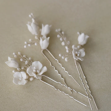Bridal Jewelry Porcelain Flower Hairpins Silver Color Hair Pin Clip For Brides Bridesmaids Women Head Pieces Wedding Accessories