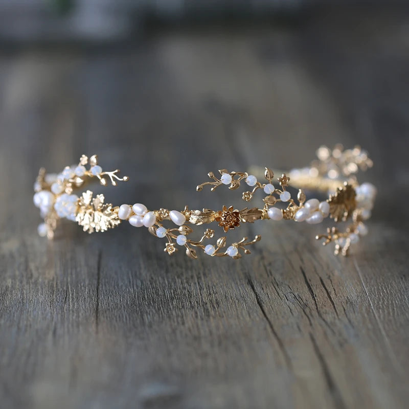 Wedding Hair Accessories Freshwater Pearls Headbands Headpieces Vintage Leaf Hairbands Brides Tiaras and Crowns Bridal Jewelry