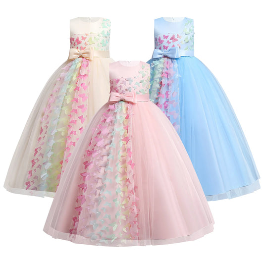 Kids Girls Princess Dress Children's Girls Layered Tulle Tutu Dress Wedding Flower Girl Bridesmaid Show Ball Gown