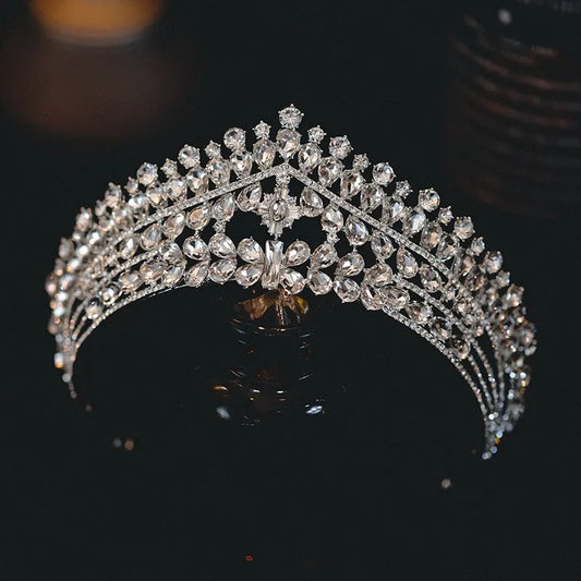 Luxury Cubic Zircon Wedding Crown Geometric Rhinestone Crystal Diadem Queen Crowns Princess Tiaras Bridal Party Hair Accessories