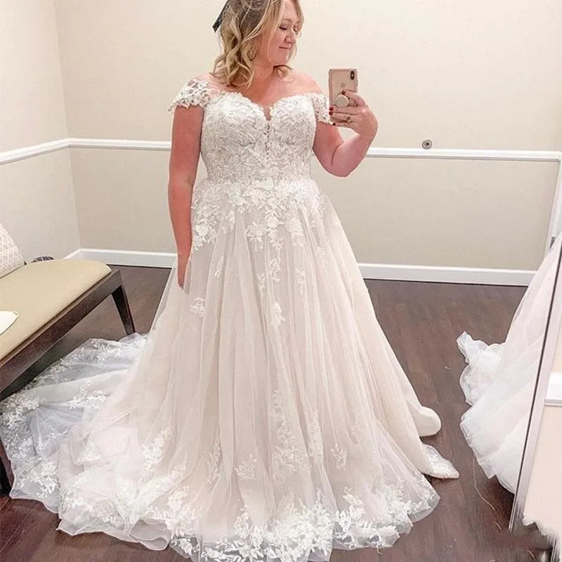 Customized Vestidos De Novia Plus Size Wedding DressesTulle Backless Applique robe de mariee A Line Beach Wedding Bridal Gowns