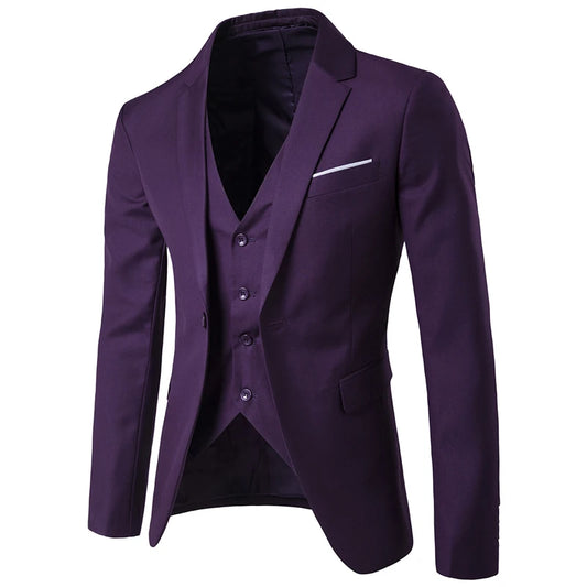 3pc Men Purple Suit (Jacket+Pants+Vest) Brand Slim Fit Elegant Suits With Pants Mens Grooming Busienss Tuxedo Suits Ternos S-6XL