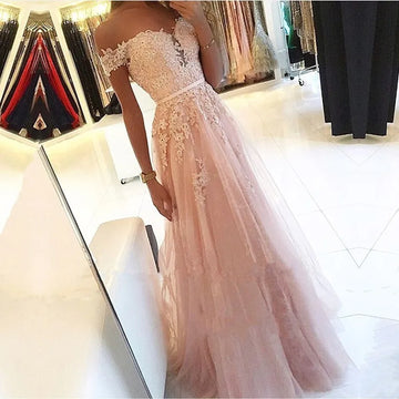 customized Robe De Soiree Off the shoulder Prom Dresses Lace Appliques Tulle Evening Dresses Formal Gowns Plus size Long Dress