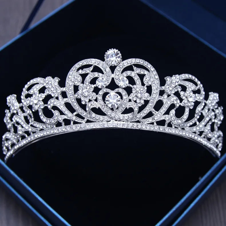 Baroque silver crystal heart bridal tiara crown rhinestone pageant bride hairbands wedding hair jewelry – Pollyanna Events