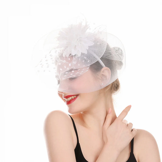 Haimeikang Lady Elegant Fascinator Hat Clips Women Hairpins Flower Hair Accessories Wedding Church Hat Cocktail Feather Headwear