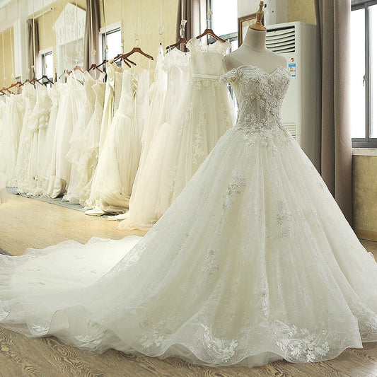 فستان زفاف فاخر من الدانتيل على شكل زهرة عتيقة بأكمام بالإضافة إلى رداء de bal noiva vestido