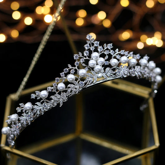 Royal Princess  Wedding Tiaras Crowns Freshwater Pearls Brides Hairbands Zircon Crystal Wedding Hair Accessories Gifts