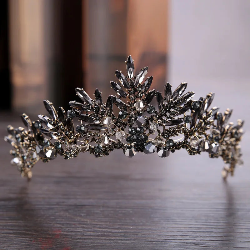 Kmvexo zwarte barokke kroon tiaras koningin vintage kristal strass bruids haar accessoires bruid hoofdbanden bruidshaar sieraden