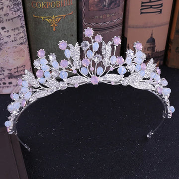 Barokke handgemaakte roze kristallen kralen bruids tiaras kronen optocht prom Rhinestone sluier tiara hoofdbanden bruiloft haaraccessoires