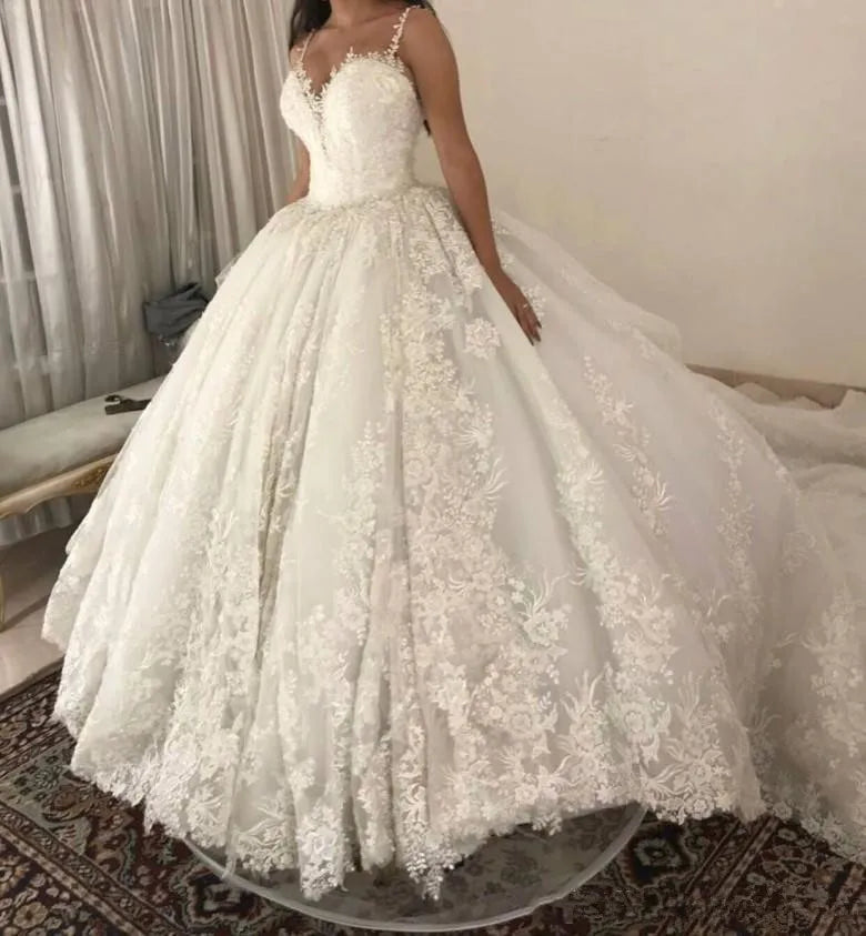 Customized  luxury ball gown Wedding Dresses Spaghetti straps Lace Applique Wedding Gowns 2025 Bridal Dresse Vestido De Novia