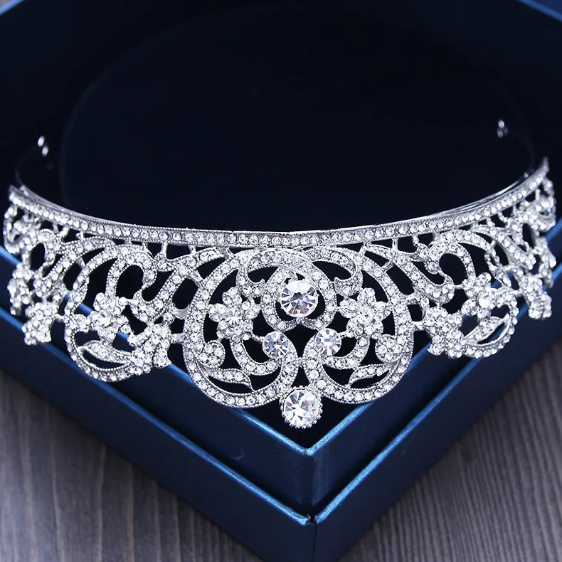 Baroque silver crystal heart bridal tiara crown rhinestone pageant bride hairbands wedding hair jewelry – Pollyanna Events