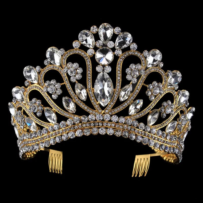 Coronas de bodas nupciales reales Tiaras Clear Rhinestone Circonado Cabello Accesorios Beauty Pageant Crown con peines