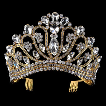 Royal Bridal Wedding Crowns Tiaras Clear Rhinestone Crystal Hairband Hair Accessories Beauty Pageant Prom Crown With Combs