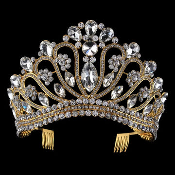 Royal Bridal Wedding Crowns Tiaras Clear Rhinestone Crystal Hairband Hair Accessories Beauty Pageant Prom Crown with Combs