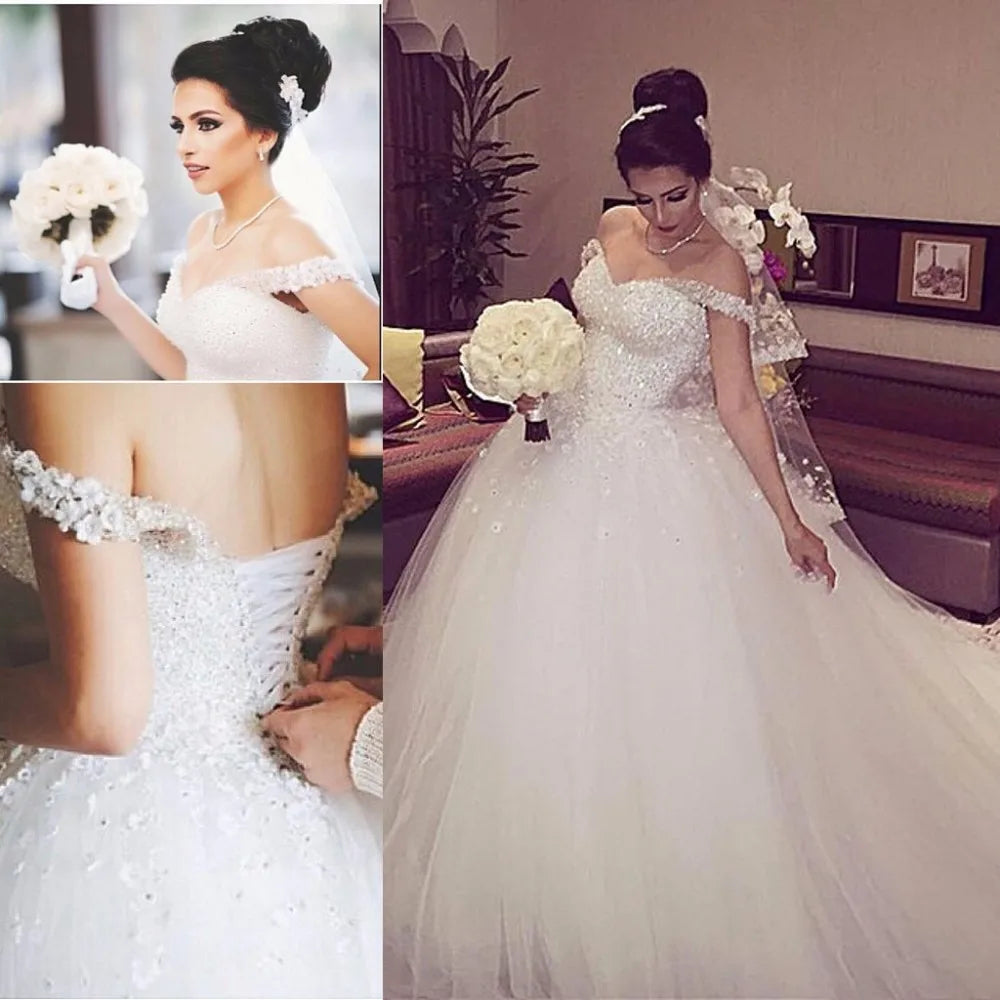 Customized Princess Wedding Dresses 2022 Sweetheart Backless Ball Gown Beads Tulle Chapel Train Bridal Gowns Vestido de noiva